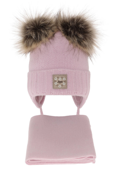 Meisjes winter set muts en sjaal, lila, met twee pompons, Jazz