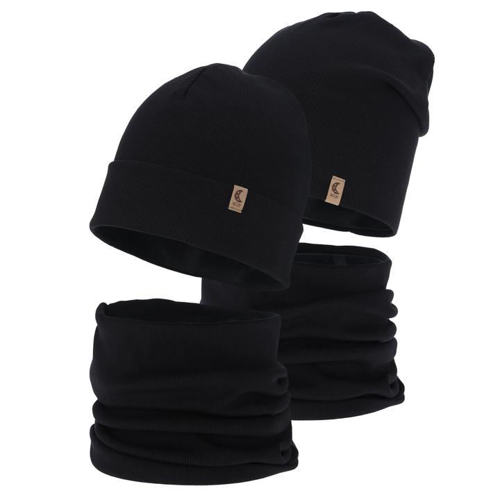 Tyttöjen syys/kevät setti: pipo ja putkihuivi, musta, puuvillalla, Bravura