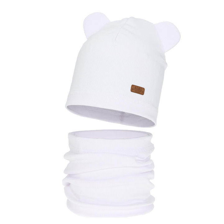 Tyttöjen syys/kevät setti: pipo ja putkihuivi, puuvillainen, valkoinen Georgea