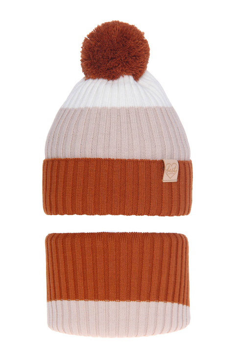 Meisjes winter set, bruin, met garen pompon, Indiana