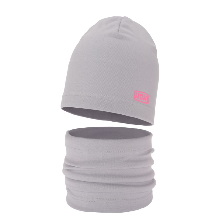 Meisjes herfst/lente set muts en buissjaal, grijs, gevoerd met katoen, Friza