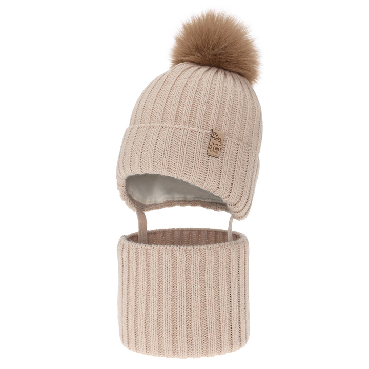Jongens winter set, beige, met garen pompon, Bagil
