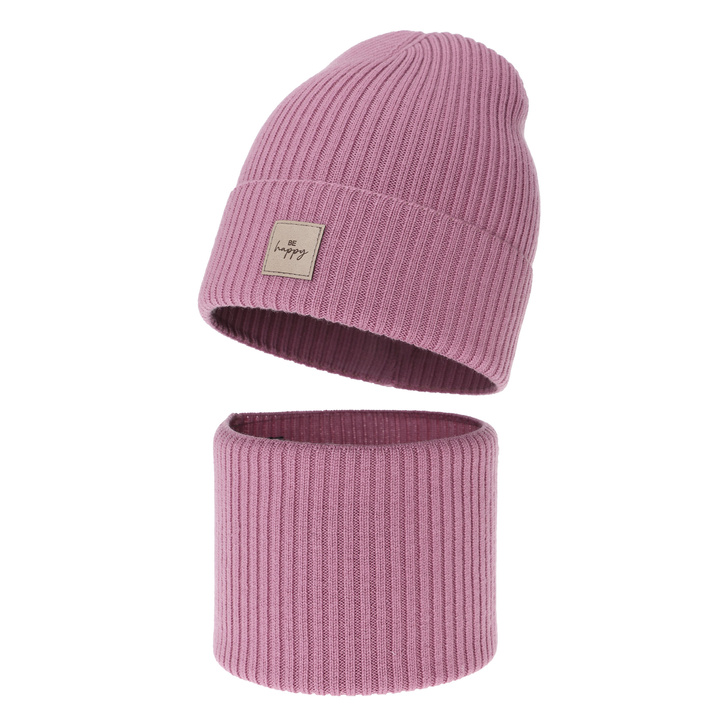 Meisjes herfst/lente set muts en buissjaal, violet, 100% Merino Wol, Vanita