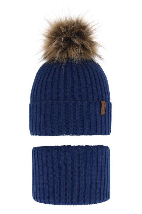 Jongens winter set, blauw, met garen pompon, Onyks