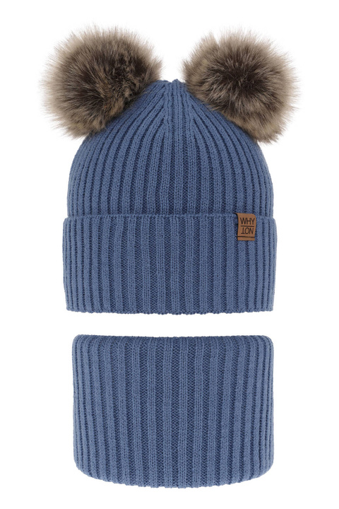 Jongens winter set, blauw, met twee pompons (garen), Oxford