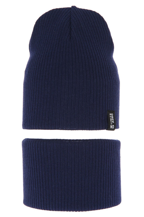 Jongens herfst/lente set muts en buissjaal, puuvillalla, blauw, Tunis