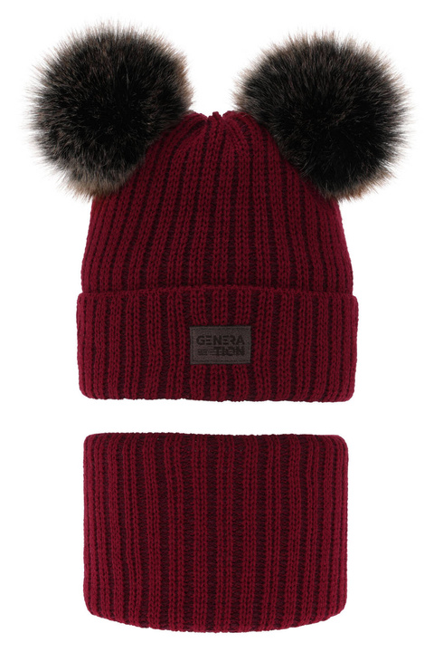 Jongens winter set, rood, met twee pompons, Tokio
