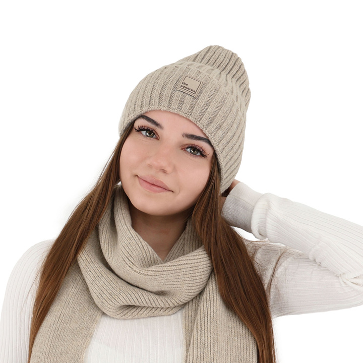 Dames wintermuts, beige, met merinowol, Benedetta