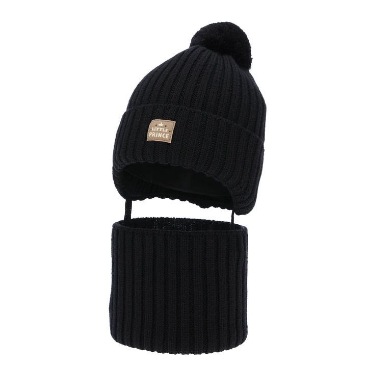 Poikien talvisetti: pipo ja putkihuivi, talvi, niebieski, 100% Merinovilla, podszyty wełnianym polarem, nauhoilla, Masil