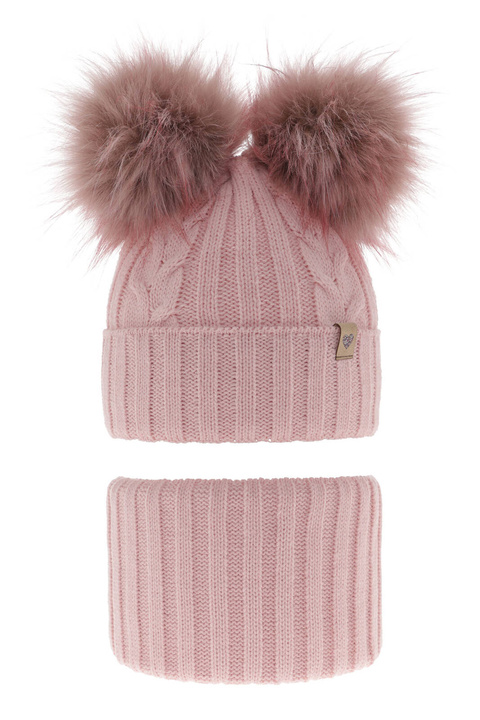 Meisjes winter set, roze, met twee pompons, Amala