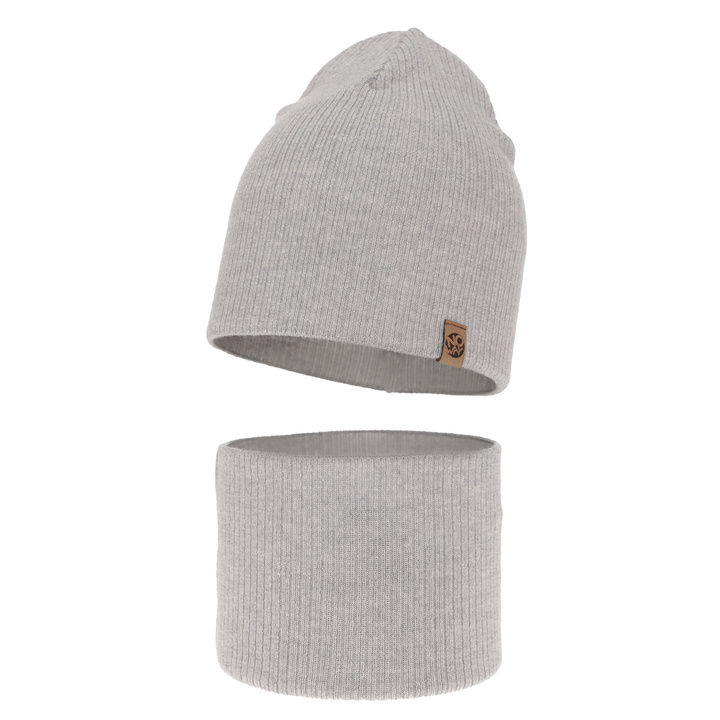 Jongens herfst/lente set muts en buissjaal, lichtgrijs, 100% Merino Wol, Richi