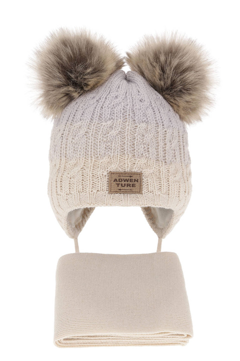 Jongens winter set, beige, met twee pompons, Platon