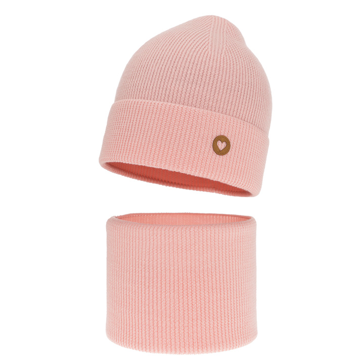 Meisjes herfst/lente set muts en buissjaal, lichtroze, 100% Merino Wol, Brook