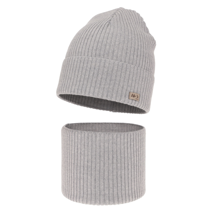Meisjes herfst/lente set muts en buissjaal, grijs, 100% merino wol, Itra