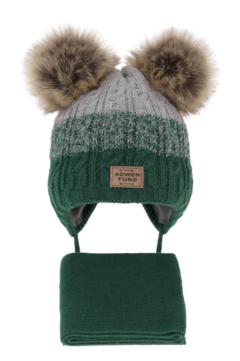 Jongens winter set, groen, met twee pompons, Platon