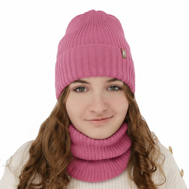 Meisjes winter set, roze, met merinowol, gevoerd met katoen, Peggy