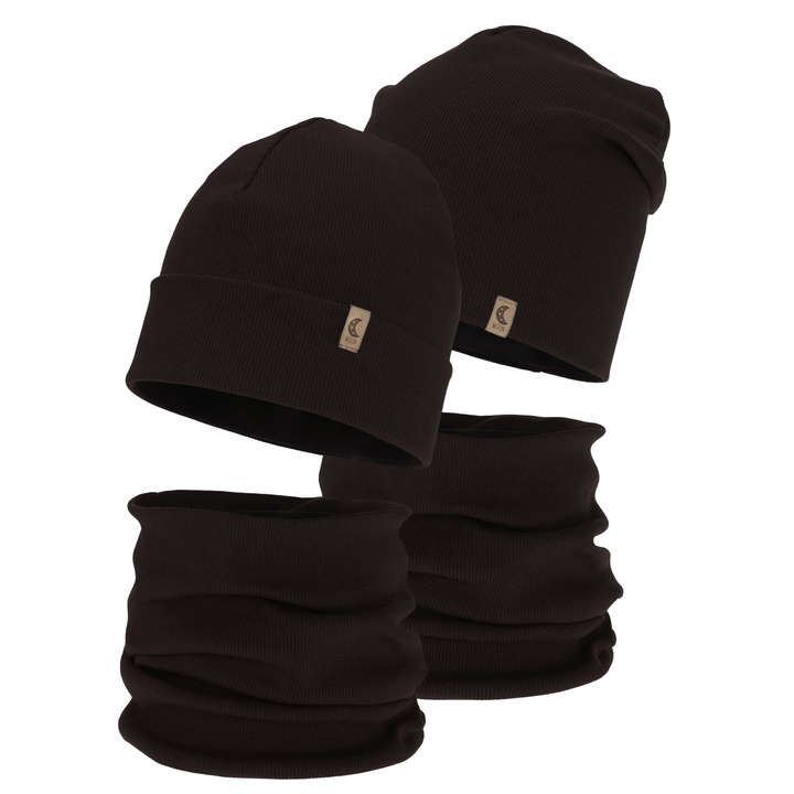 Tyttöjen syys/kevät setti: pipo ja putkihuivi, tummanruskea, puuvillasta, Bravura