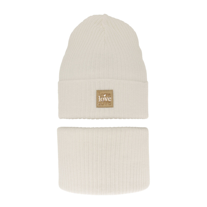 Meisjes herfst/lente set muts en buissjaal, puuvillalla, creme, Furora