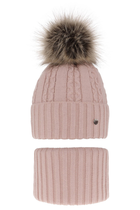 Meisjes winter set, roze, met garen pompon, Felia
