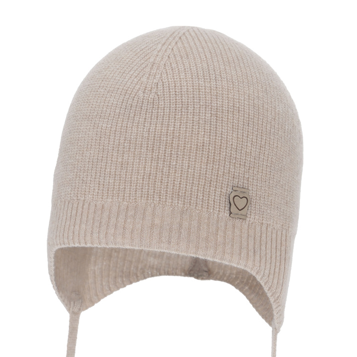 Tyttöjen syys/kevät pipo, beige, merinovillalla ja kashmirhilla, nauhoilla, Orida