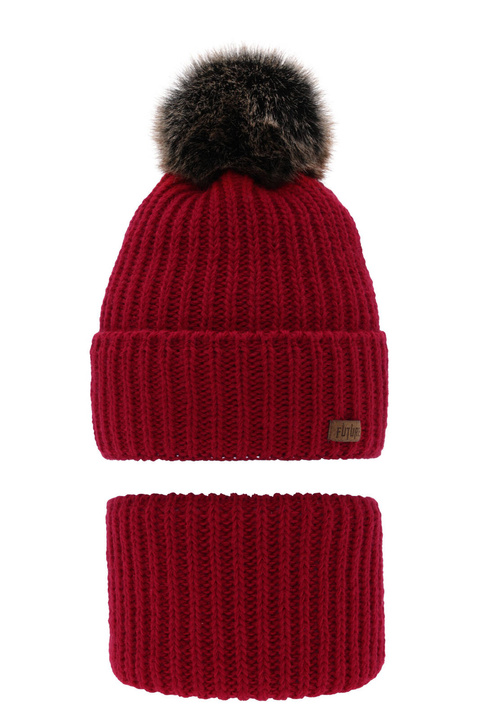 Jongens winter set, rood, met garen pompon, Wonder