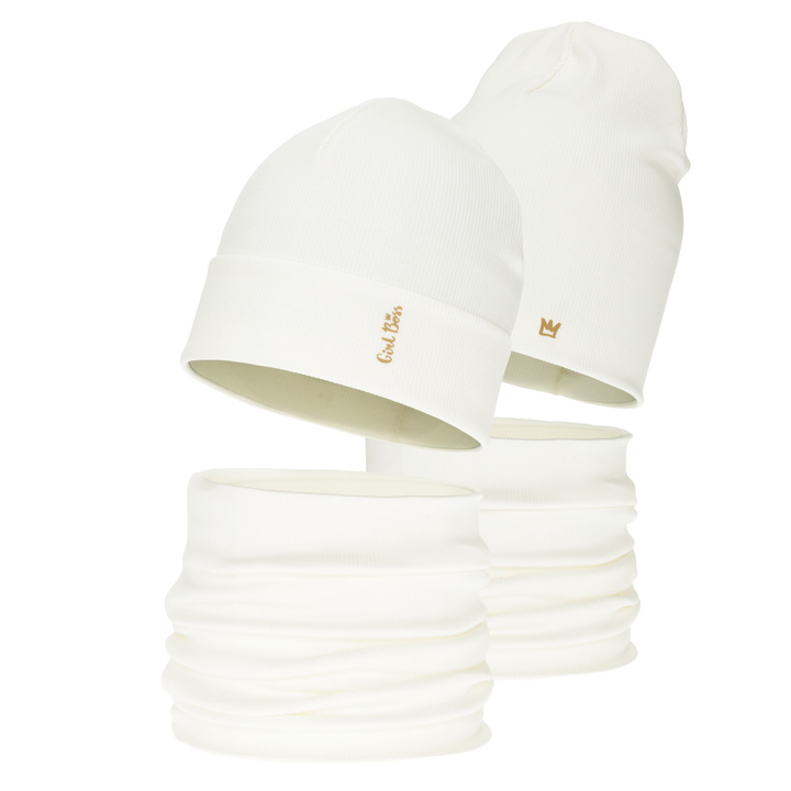 Tyttöjen syys/kevät setti: pipo ja putkihuivi, kremowy, bawełniany, Carina