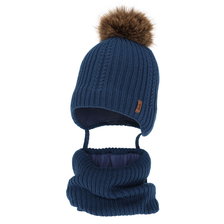 Jongens winter set, donkerblauw, met merinowol, met bindkoorden, Zongo