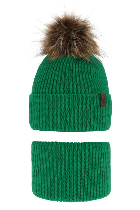 Jongens winter set, groen, met garen pompon, Modus