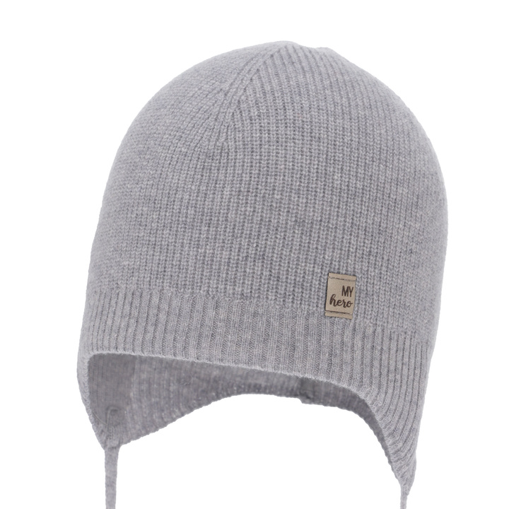 Poikien syys/kevät pipo, harmaa, merinovillalla ja kashmirvilla, nauhoilla, Tono