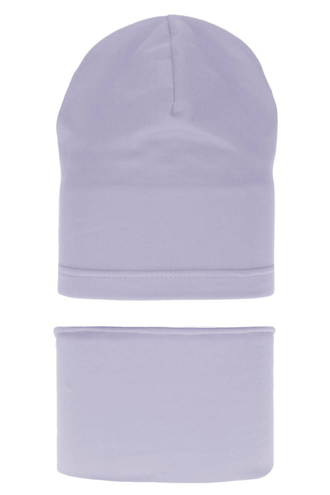 Meisjes herfst/lente set muts en buissjaal, paars, katoenen, Hazelka