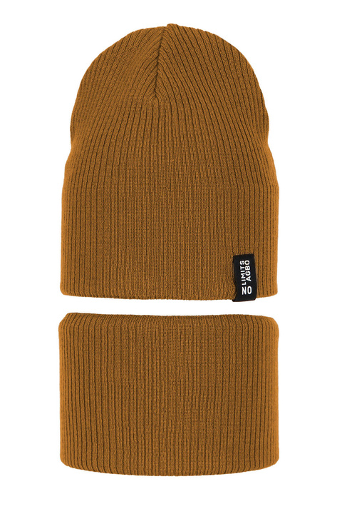 Jongens herfst/lente set muts en buissjaal, puuvillalla, Mosterdgeel, Tunis