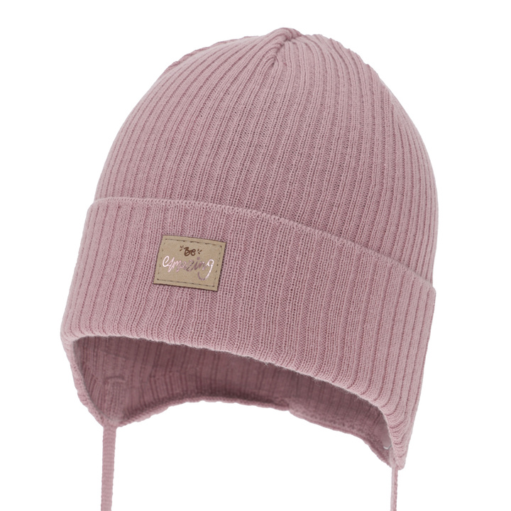 Tyttöjen syys/kevät pipo, vaaleanpunainen, nauhoilla, puuvillalla, Tindra