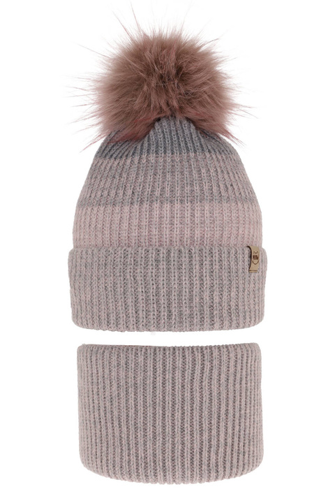 Meisjes winter set, grijs, met garen pompon, Gimena