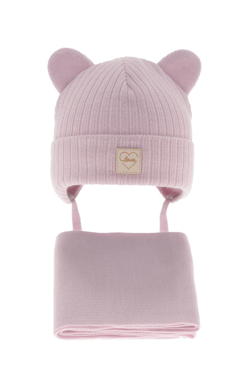 Meisjes winter set muts en sjaal, lila, met bindkoorden, Antola