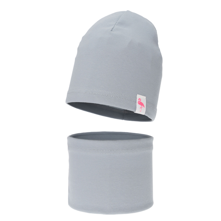 Meisjes herfst/lente set muts en buissjaal, grijs, katoenen, Rumilla