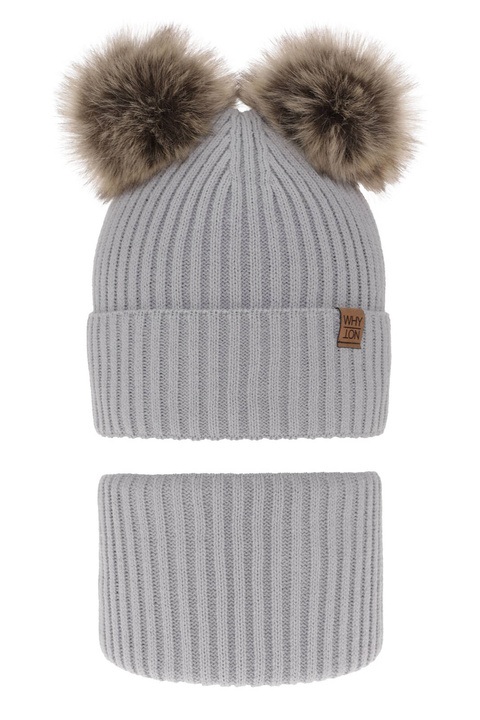 Jongens winter set, lichtgrijs, met twee pompons, Oxford