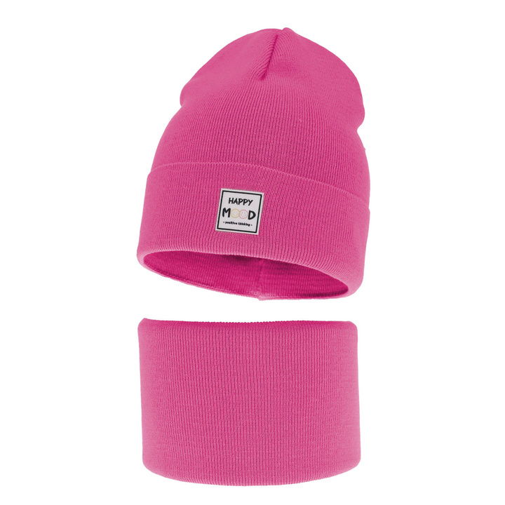 Meisjes herfst/lente set muts en buissjaal, puuvillalla, roze, Mersila