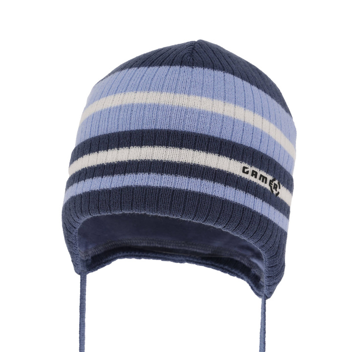 Jongens herfst/lente muts, donkerblauw, met bindkoorden, Oleander