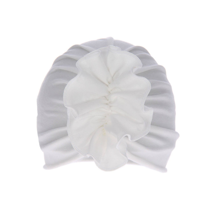 Meisjes herfst/lente muts, creme, katoenen, met decoratieve plooien, Werka