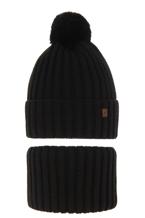 Jongens winter set, zwart, met garen pompon, Wiliam