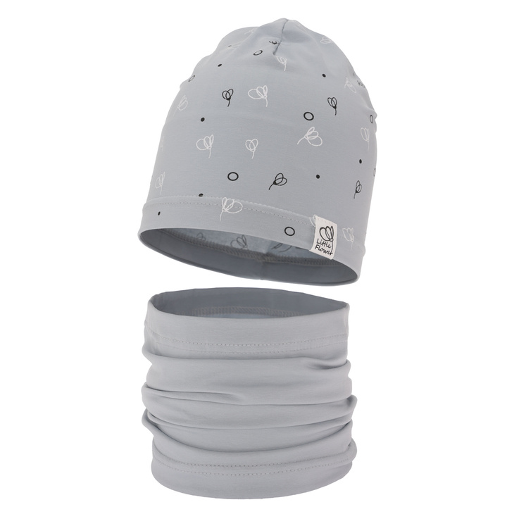 Meisjes herfst/lente set muts en buissjaal, grijs, katoenen, Fiora