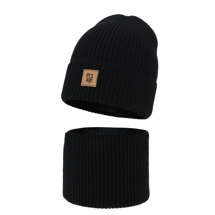 Jongens herfst/lente set, zwart, 100% Merino Wol, Vanto