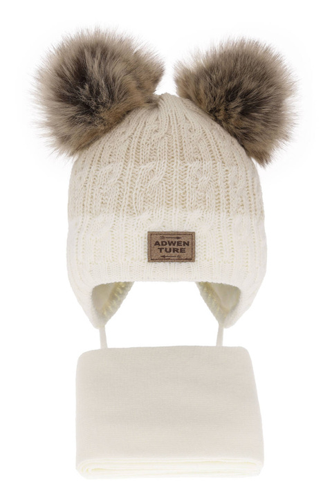 Jongens winter set, kremowy, met twee pompons, Platon