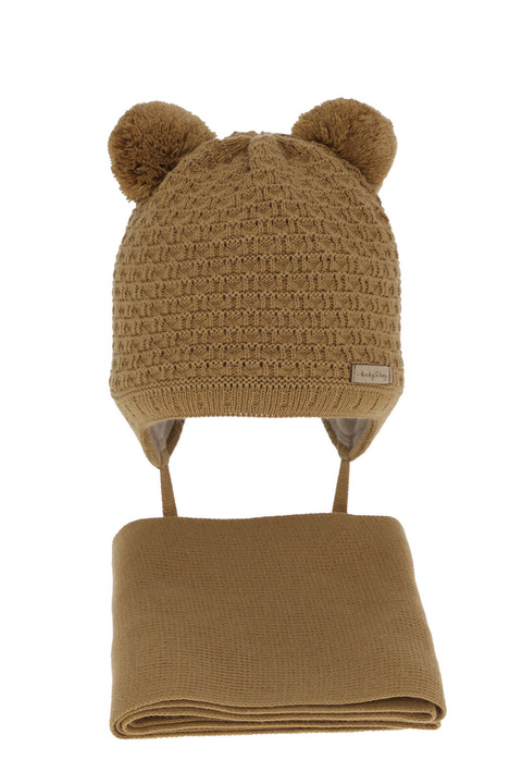 Jongens winter set camel, met twee pompons, met bindkoorden, Franki