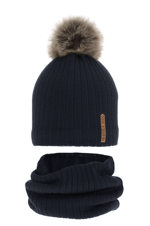 Jongens winter set, blauw, met garen pompon, Kalen