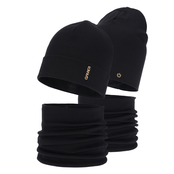 Poikien syys/kevät setti: pipo ja putkihuivi, puuvillaa, musta, Desider