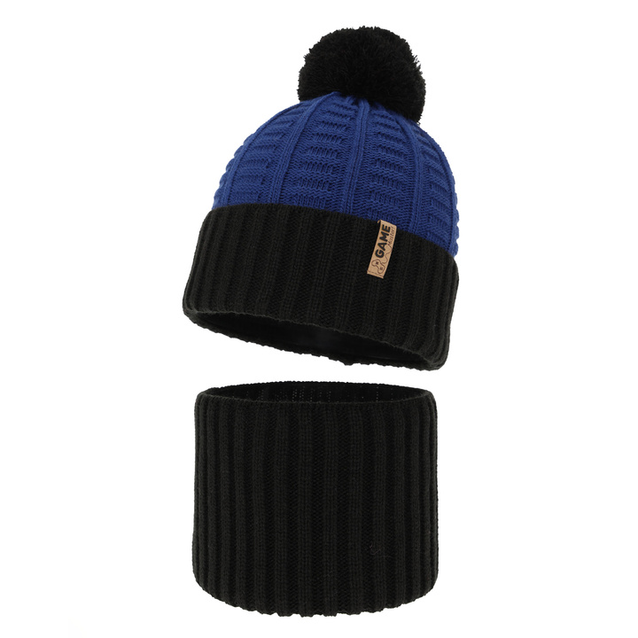 Jongens winter set, zwart, met garen pompon, Leo