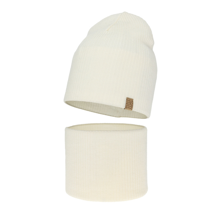 Meisjes herfst/lente set muts en buissjaal, kremowy, 100% Merino Wol, Ricona