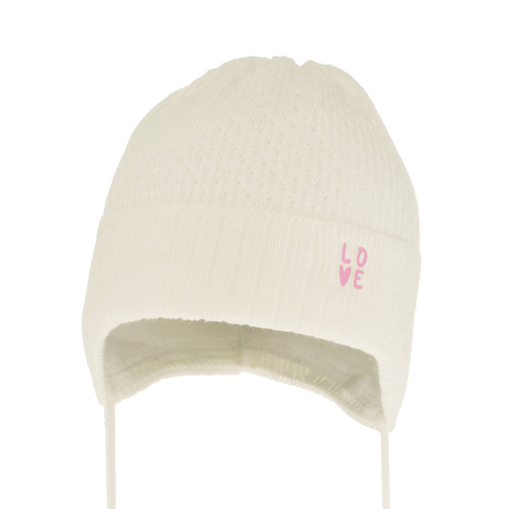 Meisjes herfst/lente muts, creme, met bindkoorden, Camilla