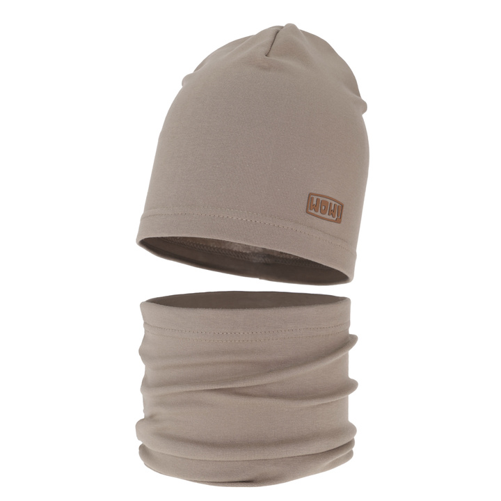 Jongens herfst/lente set muts en buissjaal, donker beige, katoenen, Frizer